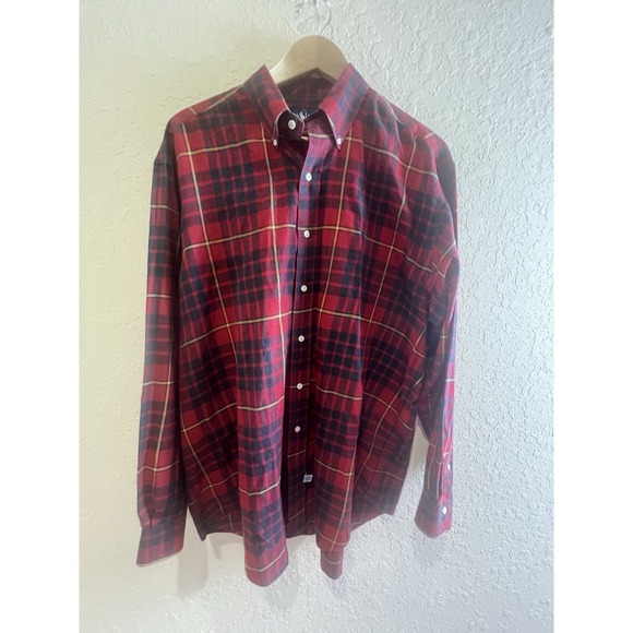 Polo Ralph Lauren Shirt Large Red Plaid Oxford Flannel  Office 100% Cotton - Picture 1 of 6